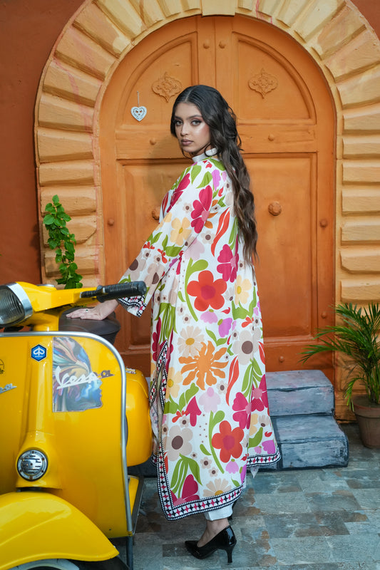 Bloom in White printed lawn 2 piece cord set - Mizaaz Pakistan