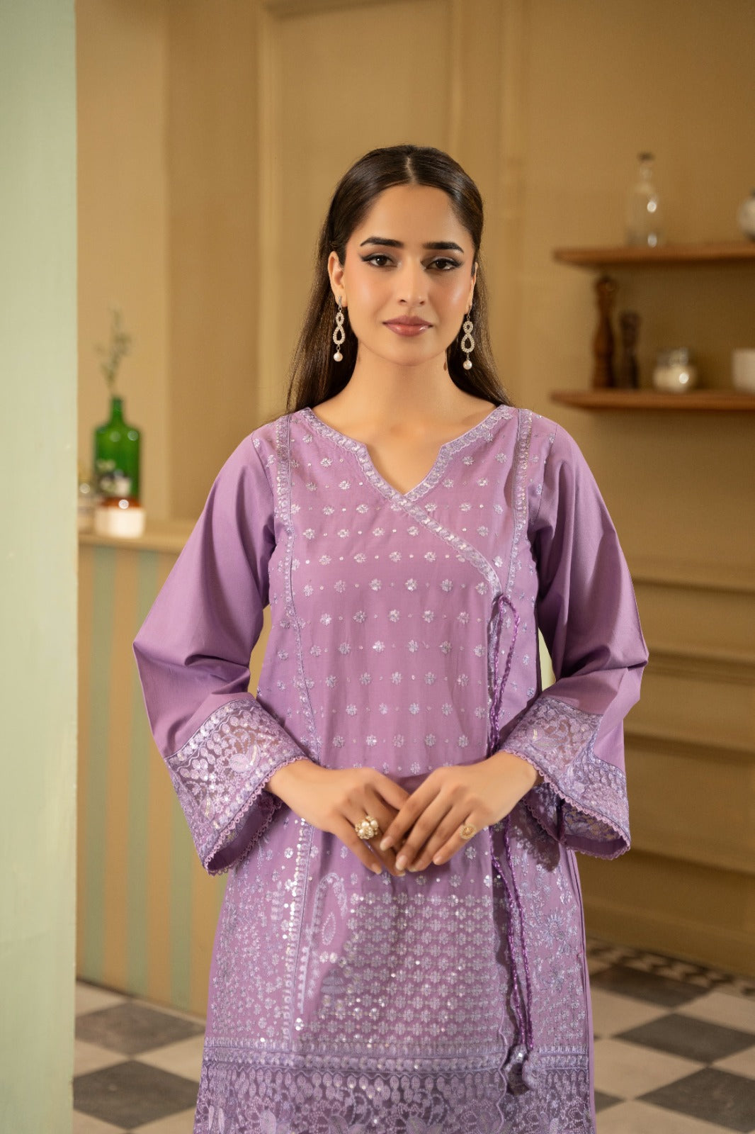 Bano lilac angrakha style lawn 2PC suit full look - Mizaaz Pakistan