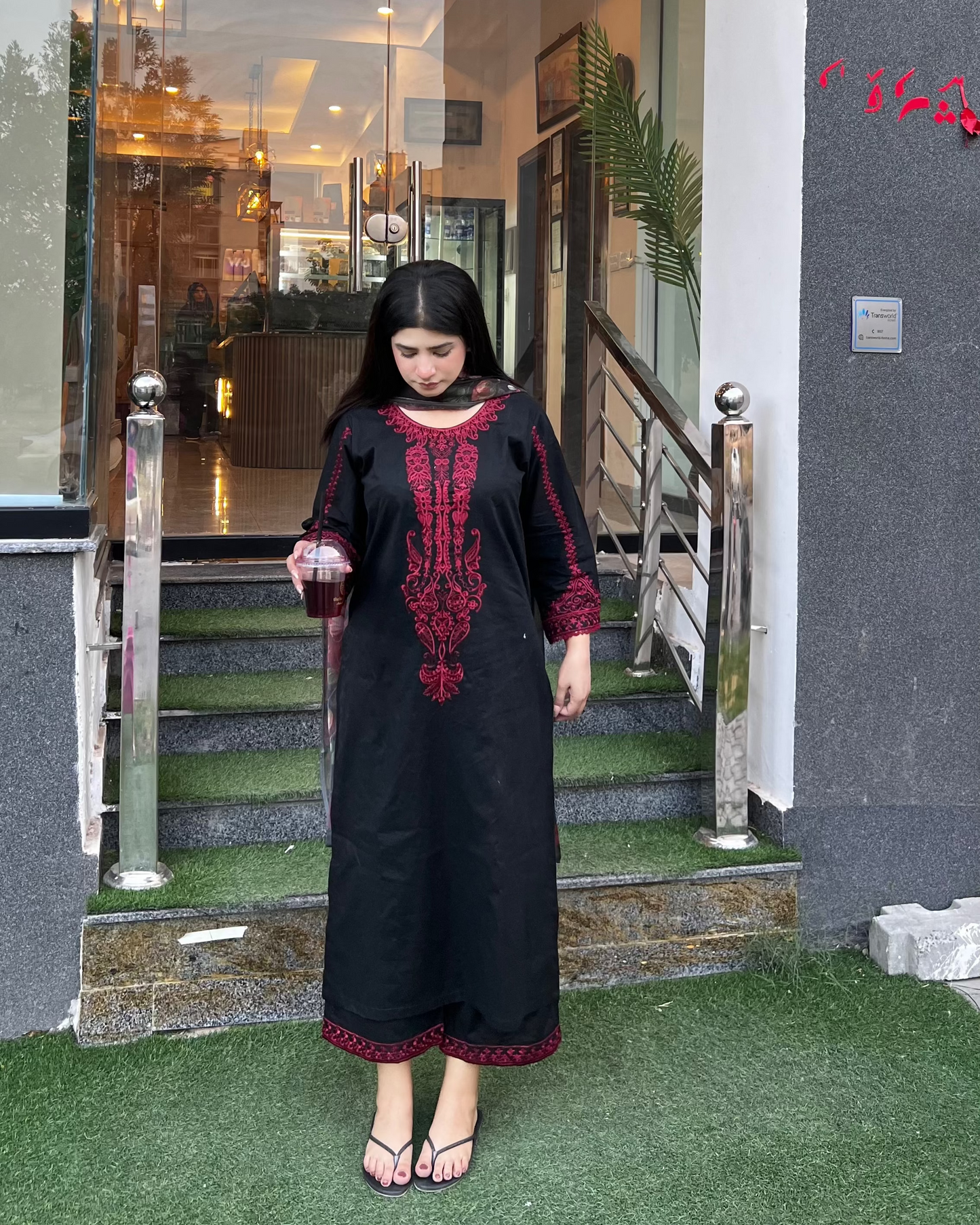 Zahra black embroidered lawn suit full look - Mizaaz Pakistan