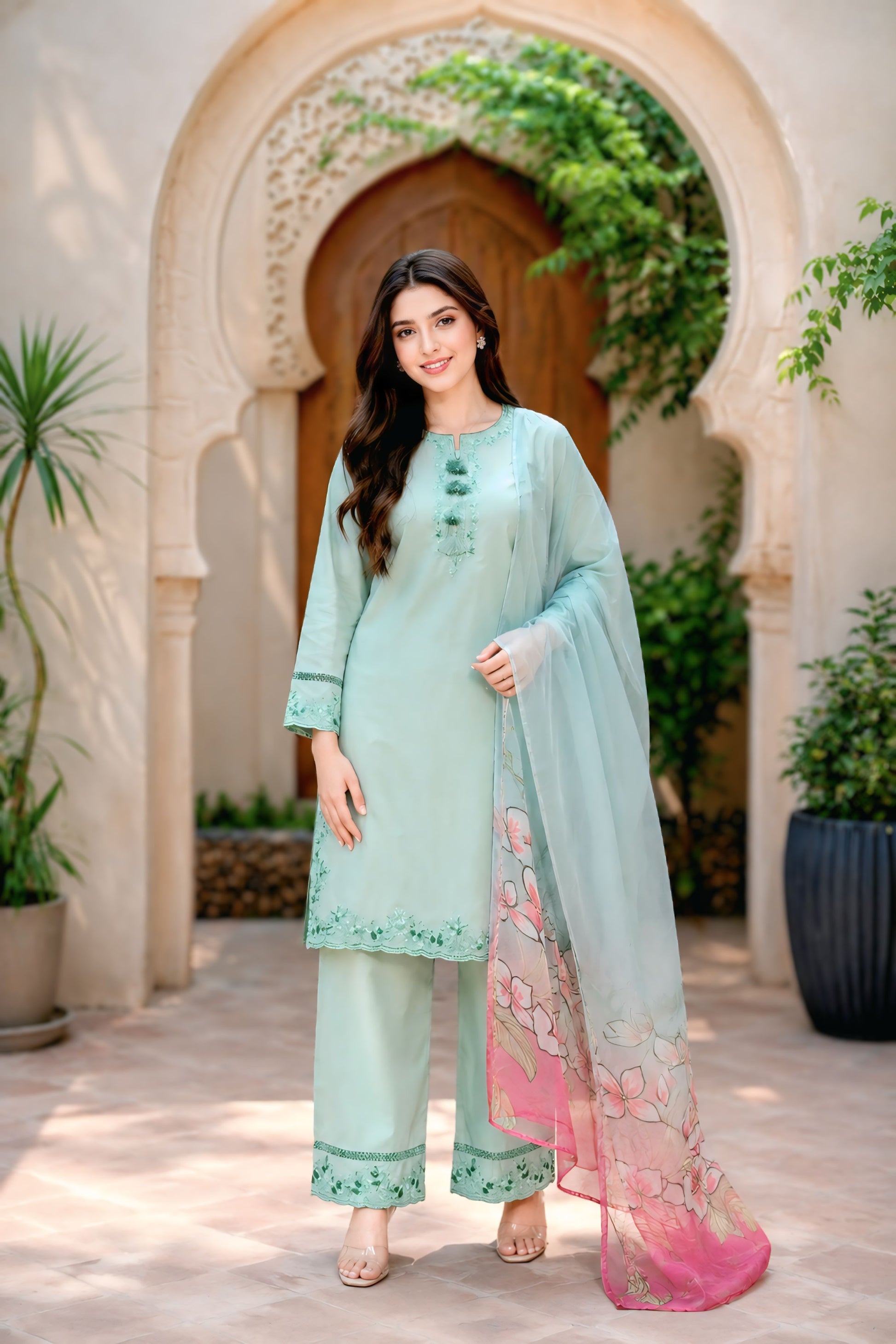 Saman embroidered lawn suit detail - Mizaaz Pakistan