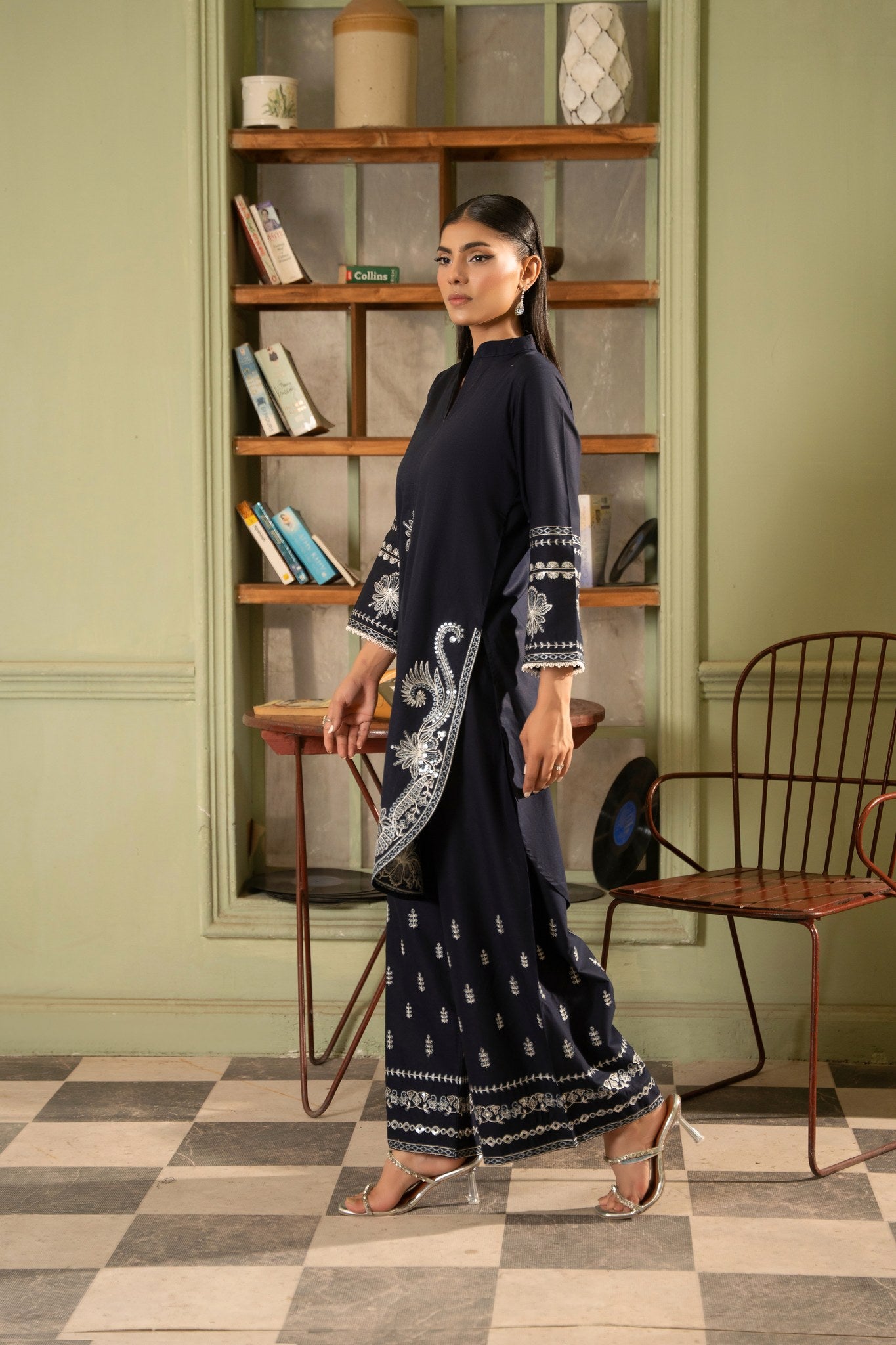 Kiran navy blue lawn suit shirt and trouser - Mizaaz Pakistan