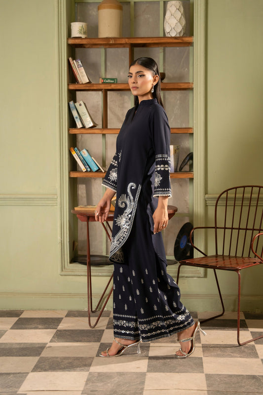 Kiran navy blue lawn suit shirt and trouser - Mizaaz Pakistan