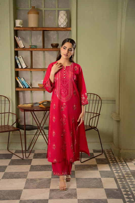 Gulrukh pink embroidered cotton lawn 2 piece stitched suit - Mizaaz Pakistan
