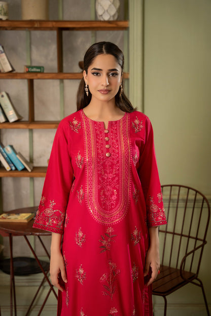 Gulrukh pink cotton lawn 2PC suit ready to wear - Mizaaz