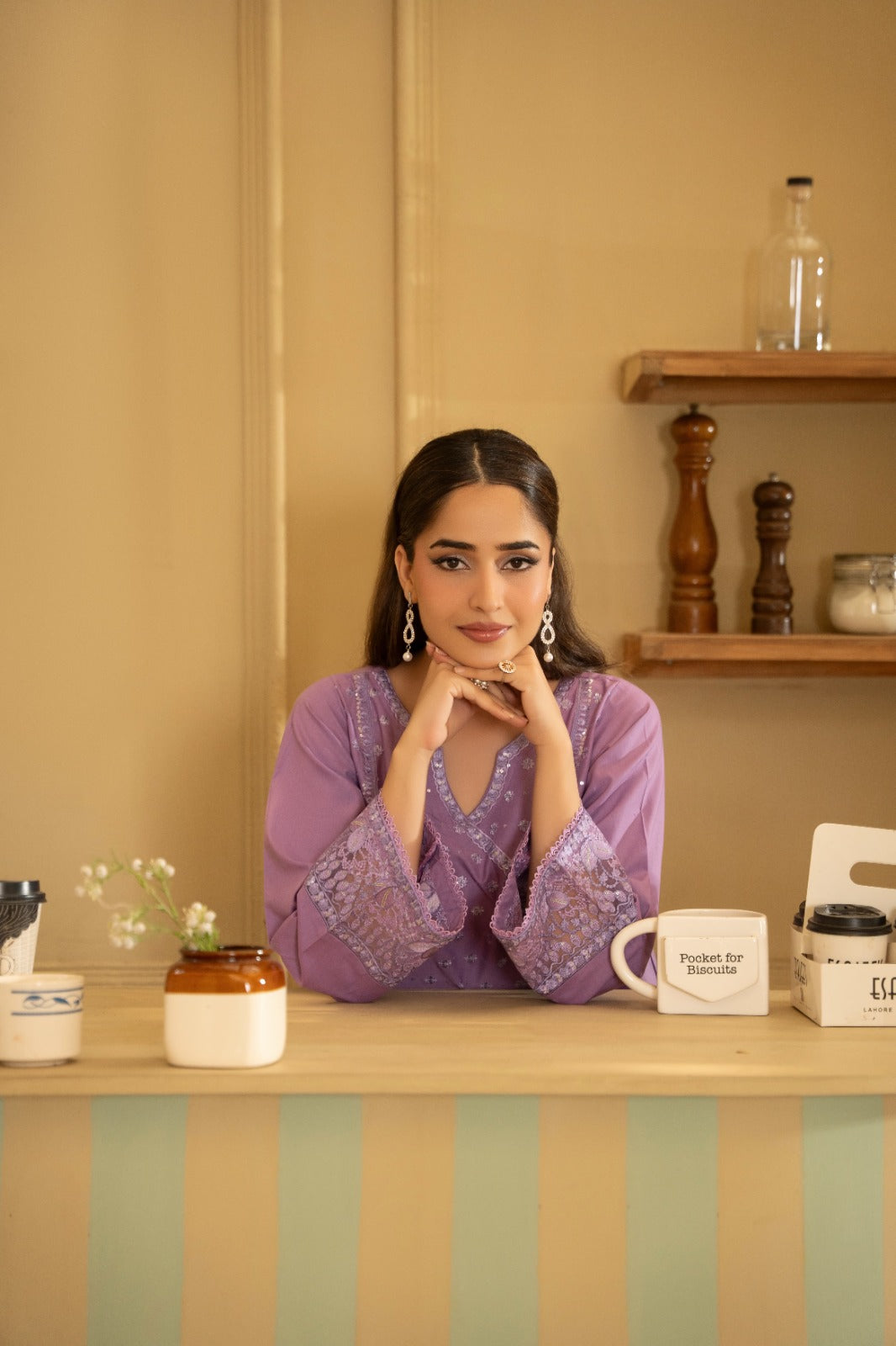 Bano lilac angrakha crossover front detail - Mizaaz Pakistan