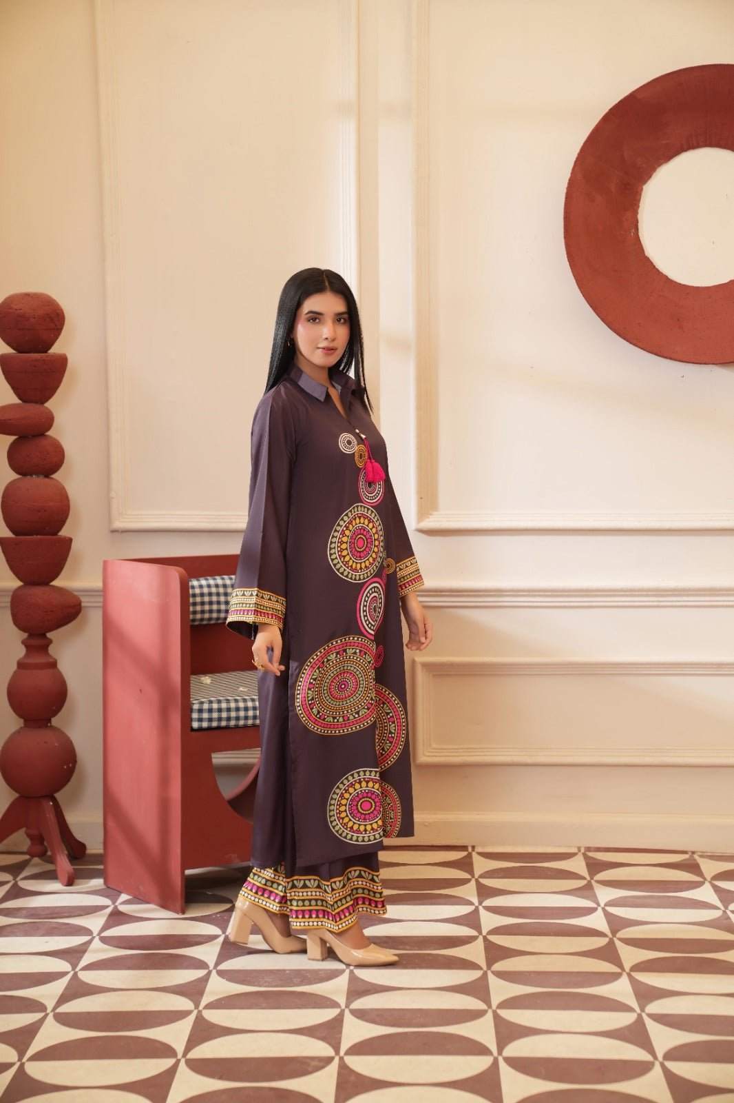 Aiman - Crepe Grip Mandala Printed Co-ord Set - Mizaaz