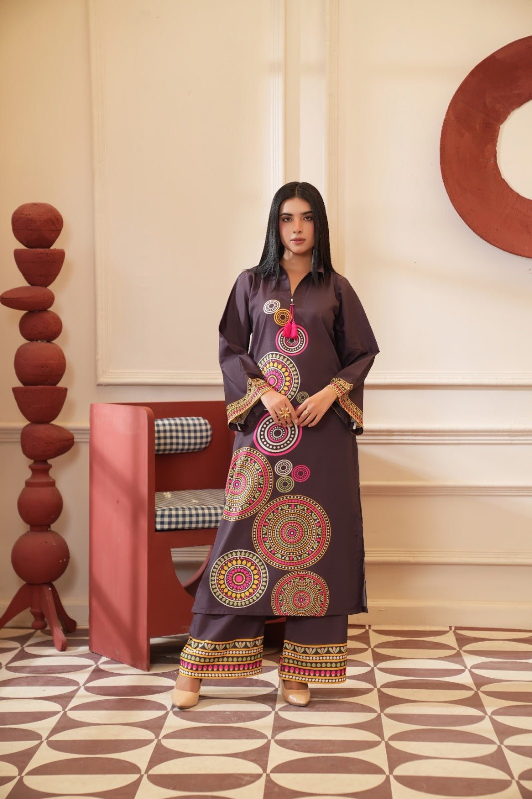 Aiman - Crepe Grip Mandala Printed Co-ord Set - Mizaaz
