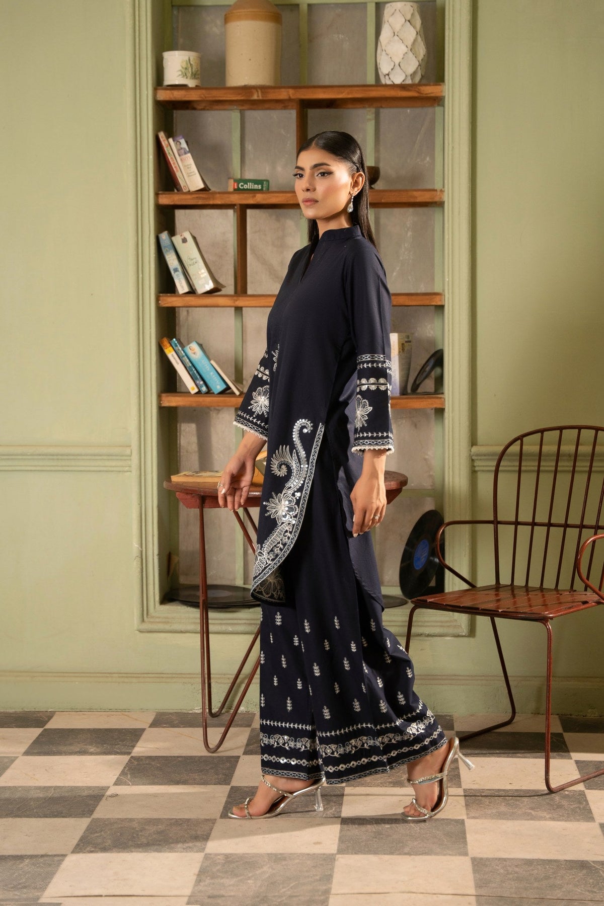 KIRAN – Navy Blue Embroidered Lawn 2PC Suit - Mizaaz